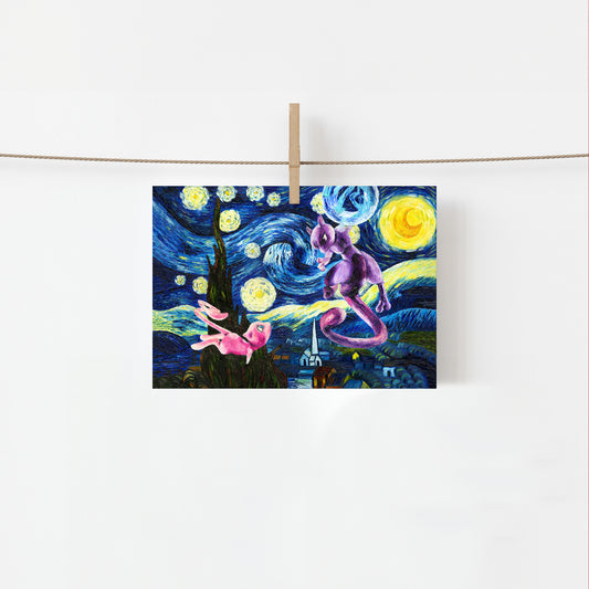 Mew x Mewtwo x Starry Night Mini Print