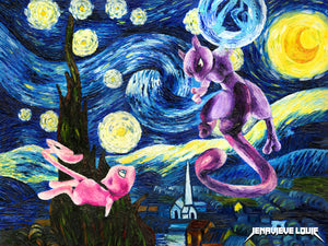 Mew x Mewtwo x Starry Night Sticker